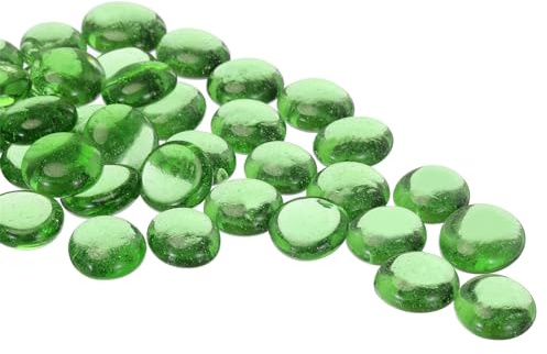 QUARKZMAN Glaspärlor, 36 st ädla stenar kristallklara platta glasstenar mörkgrön 0,44 pund (0,67-0,87 tum) glaskulor för fyllmedel vaser akvariedekorationer gör-det-själv hantverk