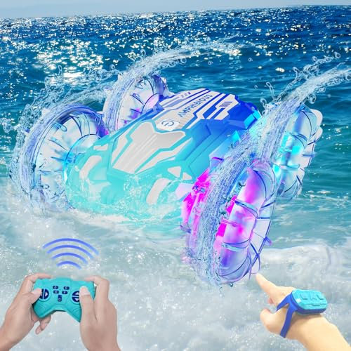 Viagkiki Amphibienfahrzeug Ferngesteuertes Auto Kinder 4 5 6 7 8 9 10 Jahre, Ferngesteuertes Auto mit Handsteuerung, LED Licht, 4WD 360° Ferngesteuert für Jungen Mädchen, Ferngesteuerte RC Autos