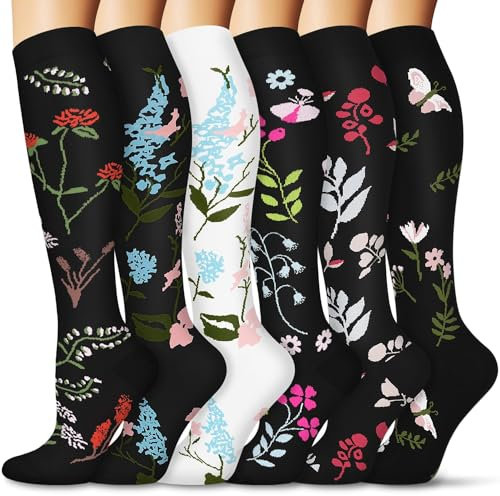 6 Paar Kompressionsstrümpfe für Damen und Herren, Bunte Kompressionssocken Stützstrümpfe für Laufen, Sport, Flug, Reise, Radfahren.01-multi-6 Paar S/M