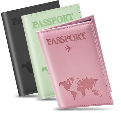 Vipuikos 3 Stück Hülle Reisepass, PU-Leder Reisepasshülle 3er Set, 3 Farben Reisepass Organizer, Passport Hülle Männer Herren, Mehr Stauraum für Karten, Ticketkarte, Bordkarten