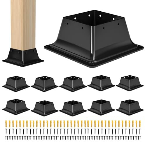 Vlaeng 4x4 Post Base 10PC-Inner Size 3.6x3.6-Metal Post Brackets-Deck Post Anchors-Solid Steel-Powder Coated-Wood Post Holder for Porch Handrail Railing Pergola Fence Pavilion-Support Deck Base