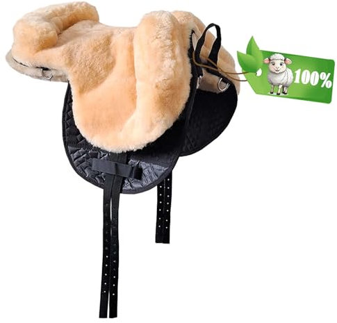 Generisch Lammfell Set Reitsattel Pferdesattel | Ober- und Unterseite Lammfell | Extra atmungsaktiv & schonend für das Pferd | Pflegeleicht: Abnehmbar und einfach zu reinigen.