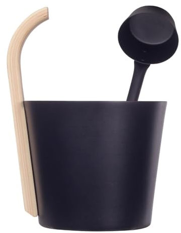 Schwarzer Sauna-Eimer – Aluminium-Sauna-Eimer, Schöpflöffel, 7 L, Sicheres Eimer-Set, Trockensauna, Dampf-Wasser-Zubehör, Sauna-Eimer Und Langer Griff, Schöpflöffel, Zedernholz Für Zuhause