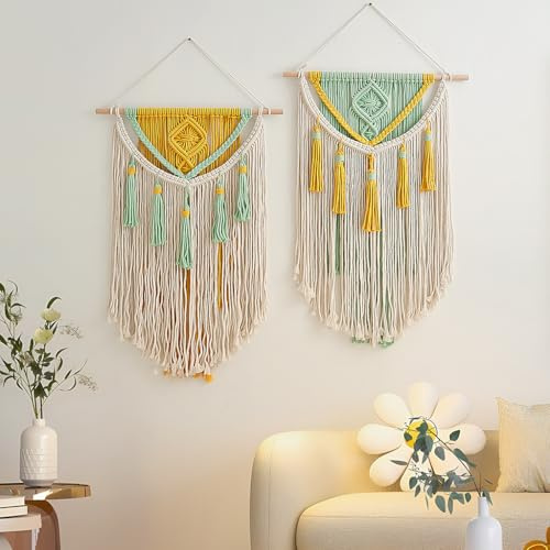 BMIDRUT Makramé vägghängande boho heminredning handgjord makramé gobeläng vävd dekoration för sovrum vardagsrum lägenhet sovsal galleri 45 x 70 cm