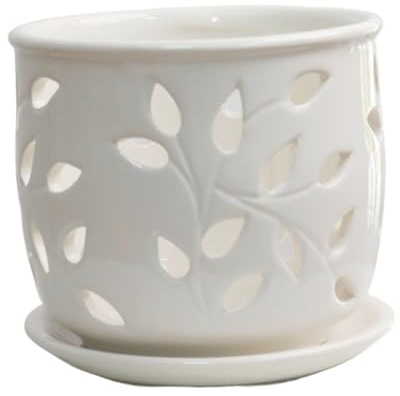 Jorzer Ceramic Plant Pots, 5 Inch Orchid Pots with Drainage Holes and Saucer, Orchid Planter for Indoor Outdoor Plants