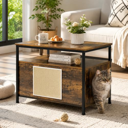 MAMIZO Armoire de Meuble Litiere Chat, Maison Chat en Bois avec Grotte de Chat, 80 x 50 x 59 cm, Armoire Multifonction pour Animaux, Tapis à Gratter, XL, pour Grands Chats