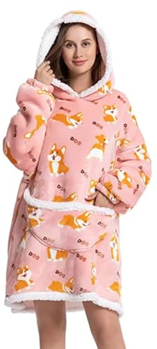 Felpa con cappuccio indossabile a forma di animale, grande, oversize sherpa, comoda per adulti e donne, Corgi, taglia unica