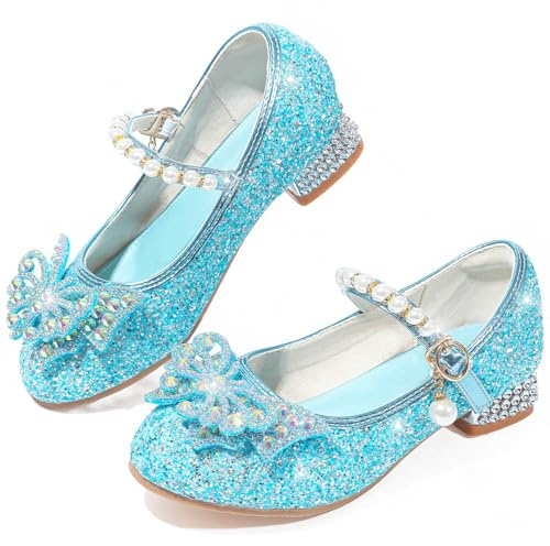 VTASQ Girls Mary Jane Dress Shoes Low Heels Princess Shoes Toddler Sequin Party Wedding Birthday Prom Cosplay Dance Shoes Blue UK9