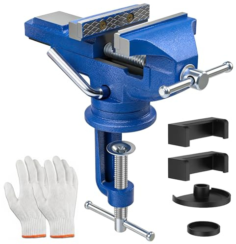 HYCHIKA Tornillo de Banco 80 mm, 360 ° Se Puede Girar, Tornillo de Banco de Trabajo de Hierro Fundido, Adecuado para Esmerilar, Taladrar, Pulir y Operaciones Manuales a Pequeña Escala