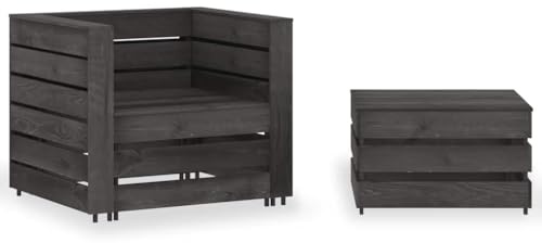 Mokuyary 2-TLG. Trädgårdspallar loungeset furu, gråimpregnerat trädgårdsmöbelset, utomhus, balkongset, trädgårdsmöbler, trädgårdslounge, sittgrupp för terrass, balkong, trädgård