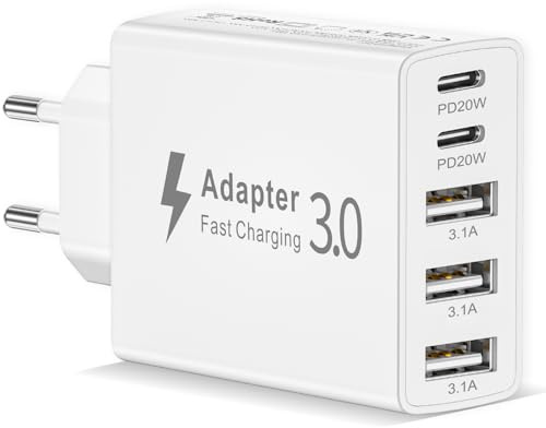 Cargador USB C, 50W 5 Puertos Cargador Phone Carga Rapida Múltiple