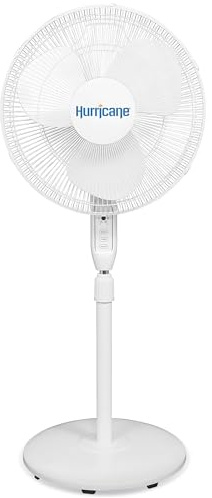 Hurricane Oscillating Pedestal Stand Fan for Home & Bedroom, 16 Supreme, White - Portable Standing Electric Fan for Indoor & Outdoor Cooling