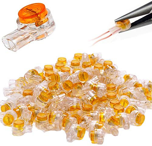 CTRICALVER Lock UY Connector Telephone line Connection Bundling Connector 2 Port / 2 core Set 100 Pieces（Orange）