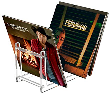 HIIMIEI porta vinili, supporto per dischi in vinile trasparente, espositore per dischi in vinile acrilico per un massimo di 50 album