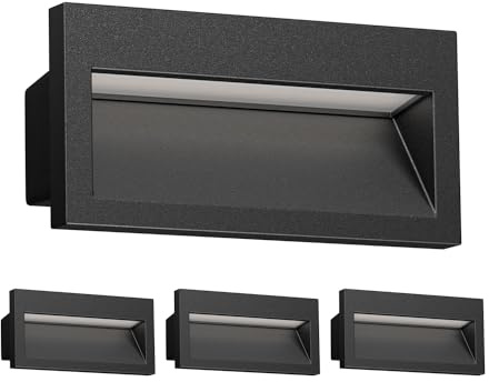 ledscom.de 4x LED encastrés muraux NOLA, downlight pour l'extérieur, IP54, noir mat, 140 x 70mm, blanc chaud