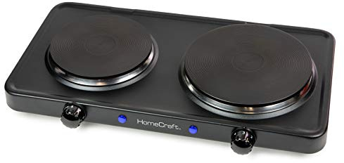 HomeCraft HCDB15BK Portable Countertop Double Burner Hot Plate Electric Cooktop, 1500-Watts, Adjustable Temperature Control
