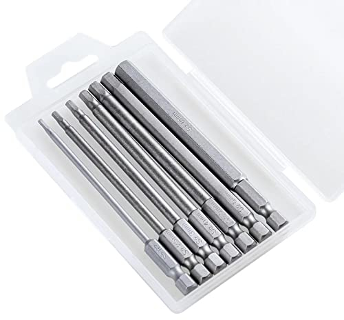 YUHIAKE Hex Bit Set Lang 7-teilig, Magnetischen Hexagon Head Bitsatz 100mm Länge, 1/4 Sechskant Magnetisch Innensechskant Schraubendreher Bit H2 H2,5 H3 H4 H5 H6 H8