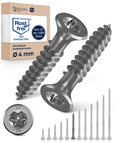 Viti in acciaio inox Torx, 4 x 40 mm, in acciaio inox V2A, antiruggine, per truciolato, filettatura parziale, 4 mm, 40 mm, 50 pezzi, per legno A2