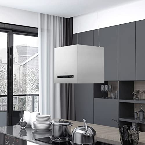 Tidyard Cappa da Cucina ad Isola Sospesa LCD con Sensore 37 cm, Cappa a Isola Sospesa, Cappa Cucina, Cappa Aspirante ad Incasso, Cappa Aspirante a Isola, Materiale Acciaio Inossidabile