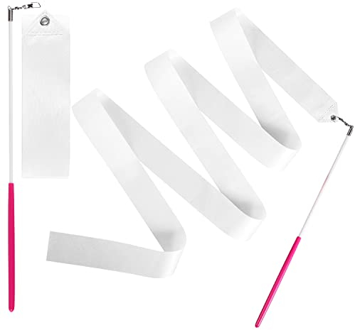 Luter 2 Stück Bänder für Gymnastik, 2m Tanzband Weiß Tanzbänder mit Stab Luftschlangen Dance Ribbons für Kinder Mädchen Künstlerisches Tanzen Training Geburtstag Gastgeschenke