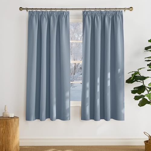 PONY DANCE Short Curtains with Ruffle Tape for Rails, Set of 2, H 175 x W 140 cm, Spa Blue, Blackout Curtains, Thermal Curtain, Cold Protection, Window Curtains, Bedroom