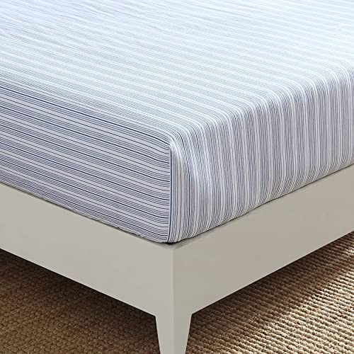 Nautica - King Fitted Sheet, Cotton Percale Bedding, Casual Home Decor (Beaux Stripe Blue, King)