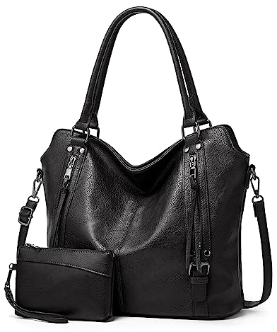 TANTOMI Handtasche Damen, Elegante Vintage Umhängetasche Groß, Weiche Schultertasche Set Damen Crossbody Shopper Tasche mit Abnehmbarem Schulterriemen, Schwarz