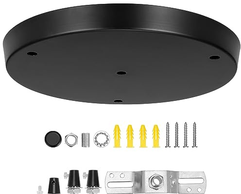 Canomo 10 Inch Ceiling Canopy Kit 3 Holes Light Fittings Pendant Light Canopy Round Ceiling Plate Base Suspension ​Lighting Accessories for 3 Head Pendant Light Dining Room, Black
