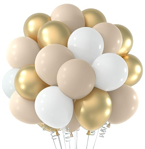 NEBURORA Weißem Sand und Gold Luftballons Girlandenbogen Set 60 Stück 12 Zoll Luftballons in Sand weiß und Metallic Gold für Geburtstags, Jubiläumsfeiern und Boho Hochzeitsfeiern