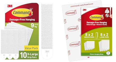 Command Bilder-Montagestreifen & Große Bilder-Montagestreifen, Bildaufhänger, X-Large Für Schweres Gewicht, Vorteilspack mit 10x2 Paar, Weiß - Beschädigungsfreies Aufhängen, Hält bis zu 9 kg
