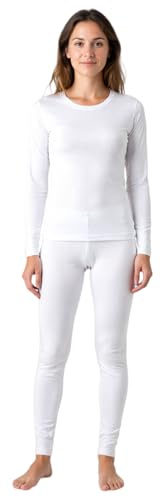 BEEYANOPAL Completo Intimo Termico Donna Invernale a Maniche Lunghe con Interno in Pile, Leggero, Elastico e Traspirante per Casa o Sport (Bianco, S)