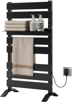 OihPaw Heated Towel Rails for Bathrooms, Towel Warmer with Storage Shelf, WiFi Timer, and Room Towel Heater, Compatible with Alexa, Google Home, and App Control (Black)