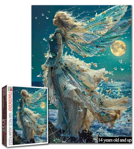Tucocoo 1000 Piece Jigsaw Puzzle for Adults: Sea Goddess Painting Abstract Fairy 1000 Pieces Challenge Family Activity Game Ocean Moonlight Art Wall Decor DIY Gift