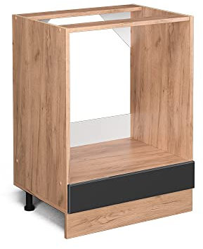 Vicco Herdumbauschrank R-Line, Anthrazit Hochglanz/Goldkraft Eiche, 60 cm AP Marmor