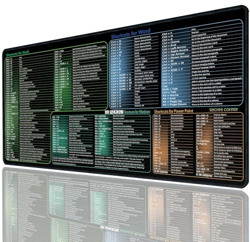secret corner excel&Word&Windows&powerpoint Cheat Sheet Mousepad,ExtraLarge Office Desk Accessories Desk mat,Office Keyboard Shortcuts Mouse pad, Non.Slip for Computer Gaming Mouse pad -35.4x15.7