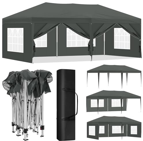 Laneetal Tonnelle de Jardin Pliante 3x6m, Tente de Réception Pop-up, Pavillon en Métal, avec 6 Parois Latérales et 4 Fenêtres, pour Camping Fête Plage, Anthracite
