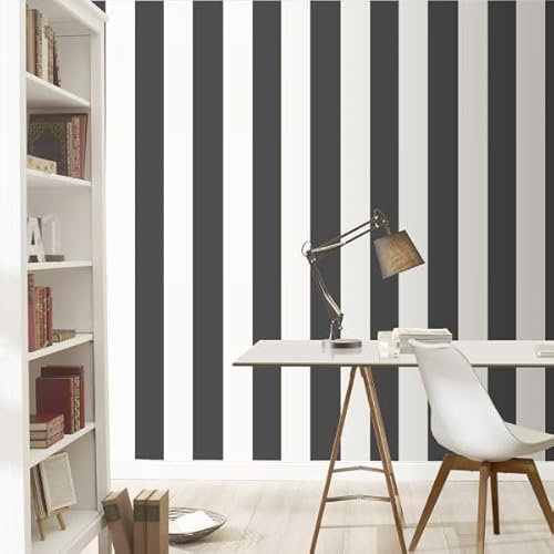 WPE® Black and White Bold Striped Monochrome Wallpaper – Classic Modern Accent Wall Design for Living Room, Bedroom, and Office Walls, Easy to Apply, Durable and Stylish