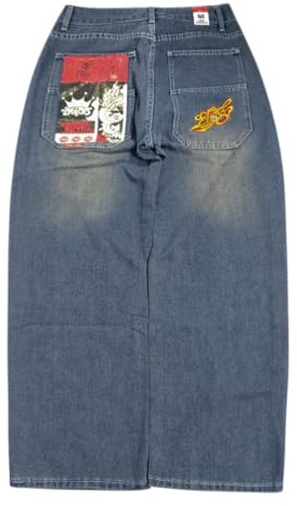 ORANDESIGNE Y2K Jeans Uomo Larghi Pantaloni Cargo Men's Jeans Hip Hop Pantaloni Larghi Denim Pantaloni Pantaloni a Gamba Larga Streetwear