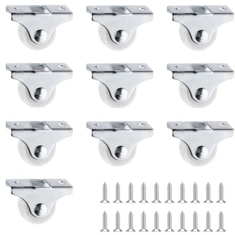 Ruedas Pequeñas, Ruedas para Muebles, Mini Ruedas, Ruedas Fijas para Muebles, Mini Roulettes Fixes, Mini Roulettes con Tornillos, para Cajas de Herramientas, Muebles, Carros, No Giratorias, 10 Piezas
