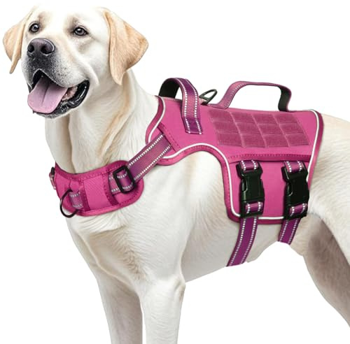 Dog Harness for Large Dogs Heavy Duty, No Pull Tactical Dog Harness with Molle System, Easy On and Off Service Dog Vest, Breathable Padded, Adjustable Reflective Pet Vest for Walking Hiking Training