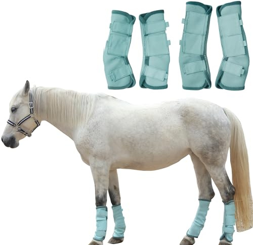 TARFEPA Adjustable Horse Fly Boots Set of 4, Equine Leg Protection Reduce Stomping, Breathable Mesh Fly Boots for Horses, Horse Leggings Leg Guards - Aqua Blue - Full
