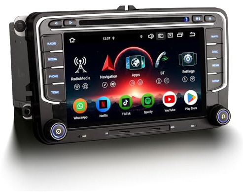 8-Kern 7 Zoll Android 14 Autoradio Bluetooth für VW Passat B6 Golf 5 Golf 6 Polo 6R Touran Tiguan Caddy T5 Jetta Skoda Seat GPS Navigation CarPlay Android Auto WiFi 4G DAB+ RDS CD DVD Canbus 4GB+64GB