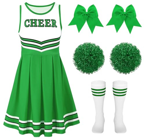 LEACOOLKEY Cheerleader-Kostüm für Mädchen, Halloween-Kostüm, Cheerleading-Uniform, Outfit-Set für Verkleidungsparty, Geburtstag