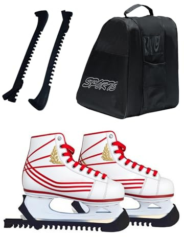 ALONK Rollschuh Tasche Set, Eiskunstlauf Tasche+1 Paar Schlittschuhe Kufenschoner, Verstellbar Schutz Kunststoff Schoner Schlittschuhtasche Skatertasche für Erwachsene Kinder