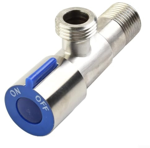 Válvula triangular de acero inoxidable para parada de agua en inodoro y calentador de agua con salida de entrada de 1/2 con cuarto de vuelta para un funcionamiento suave (azul)