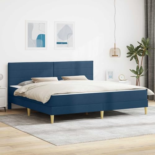 Zentexion Sängram, blå, polyester, 200 x 200 cm med madrass, plywoodram och ribbotten, för sovrum, gästrum, ungdomsrum, för inomhusbruk, komfort
