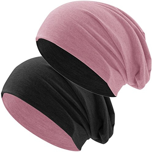 Hatstar® Bicolor Slouch Long Beanie Mütze | leicht und weich | für Damen und Herren | Übergangsmütze für Frühling und Sommer (Zwei-farbig | Bicolor schwarz-rosa)
