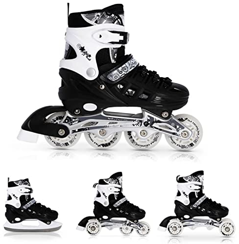 Nils Extreme Inline Skates 4in1 - Schlittschuhe für Kinder und Erwachsene - ACEB7-Lager - Eislaufschuhe Verstellbare - Schwarz - 35-38 - NH10905