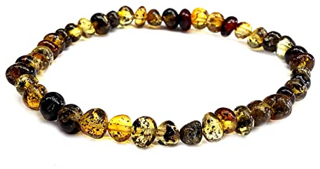 Pulsera de ámbar con forma de perlas de ámbar de 6 a 7 mm, 2 tamaños de 17.5 – 19 o 19 – 21, color ámbar báltico auténtico, no prensado por calor, no sintetizado, Piedra Caucho, Ámbar