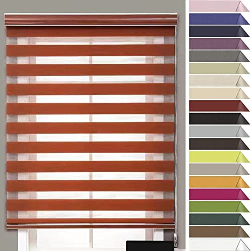 Seitenzugrollo Verdunklungsrollo 120x280cm Sonnenschutz Deckenmontag Sonnenschutzrollo Rollo Doppelrollo Verdunklungsvorhang für Fenster/Türen Zebrarollo, Braun